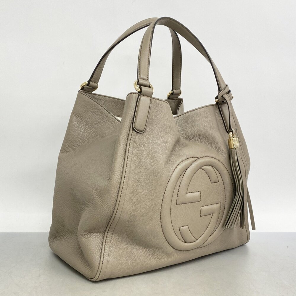 Gucci Soho Tote Bag 282309 Leather Greige Champagne Women's - Picture 2 of 11